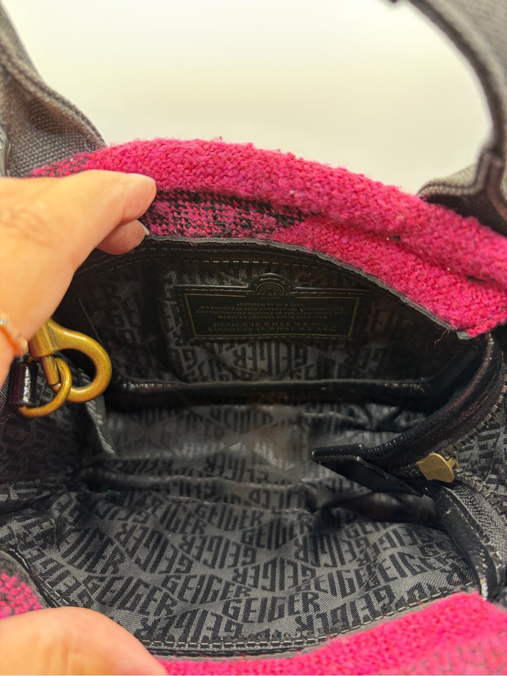 Kurt Geiger Pink & Black Tweed Crossbody Satchel - Picture 5 of 6